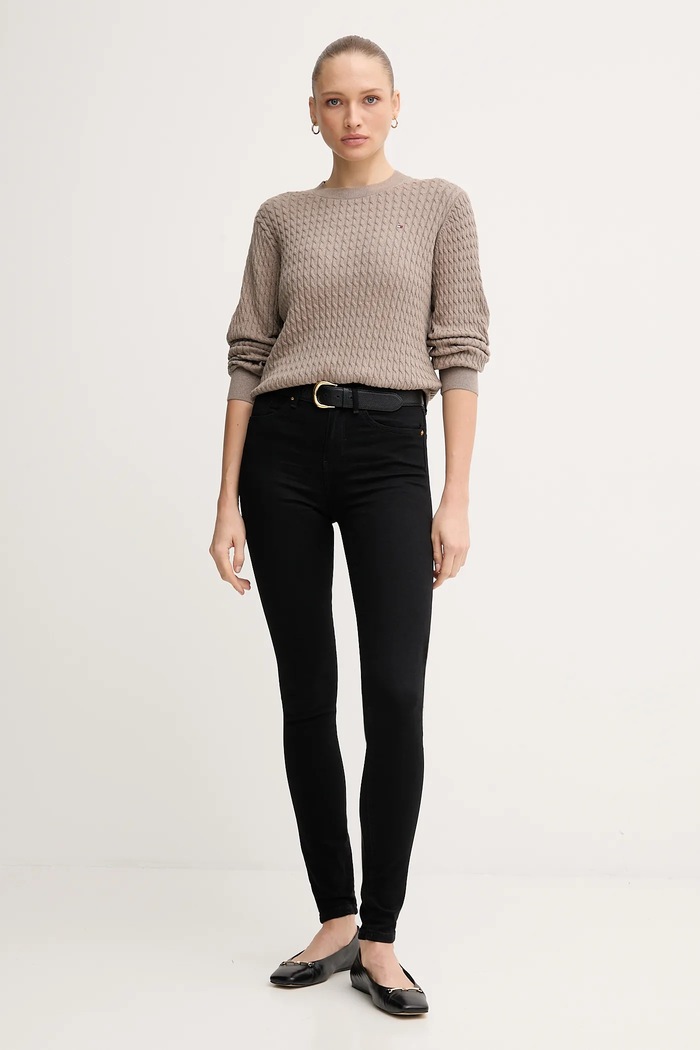Tommy Hilfiger pamut pulóver WW0WW44993 bézs SS26
