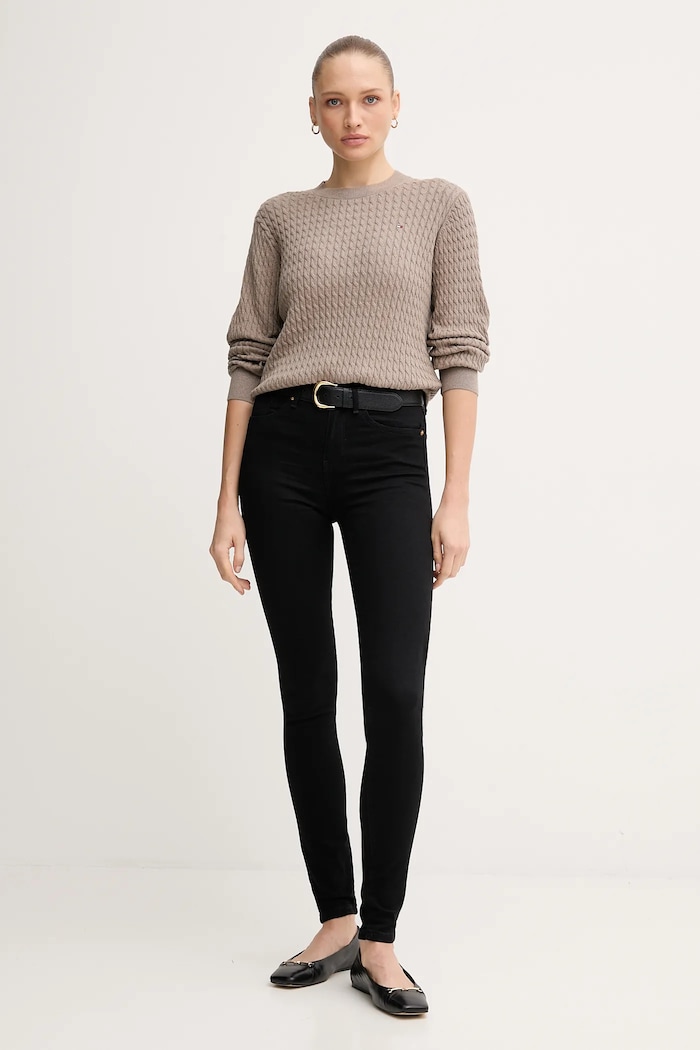Tommy Hilfiger pamut pulóver WW0WW44993 bézs SS26