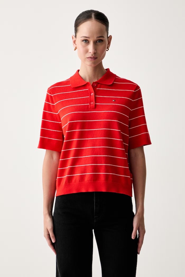 Tommy Hilfiger πουλόβερ γυναικείο βαμβακερό κόκκινο WW0WW44993