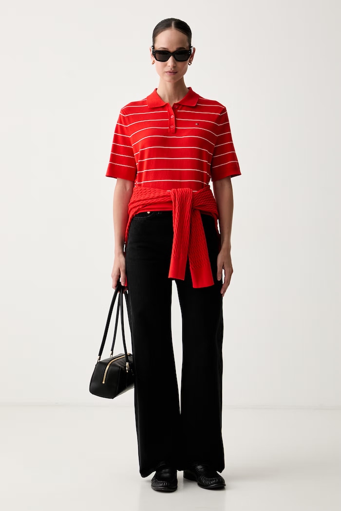 Tommy Hilfiger πουλόβερ γυναικείο βαμβακερό WW0WW44993 κόκκινο SS26