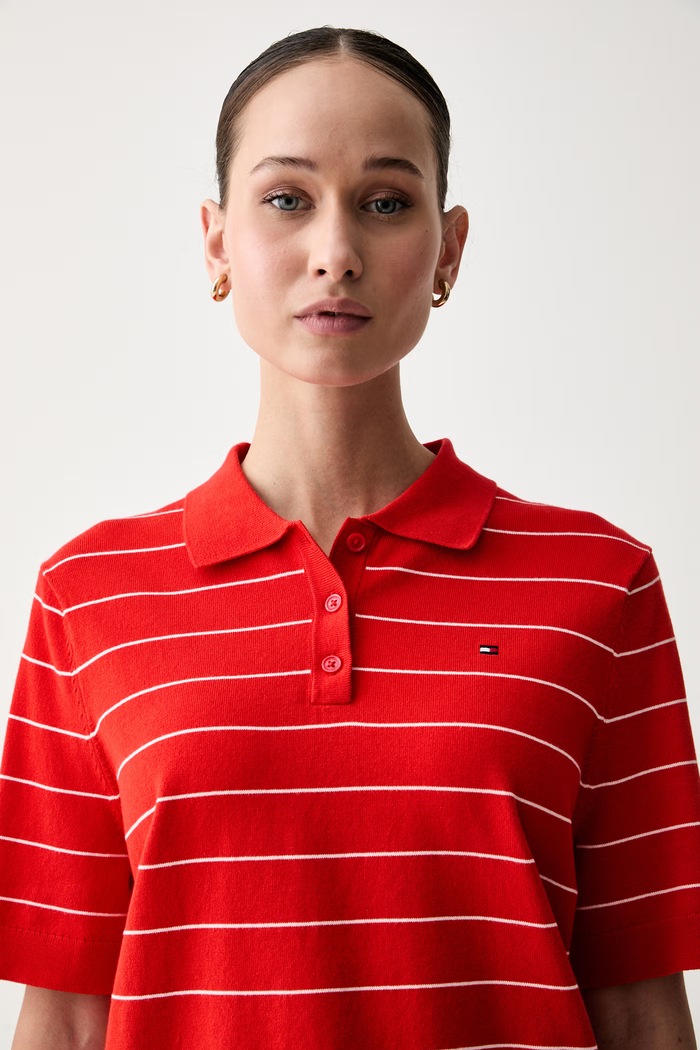 Tommy Hilfiger πουλόβερ γυναικείο βαμβακερό κόκκινο WW0WW44993