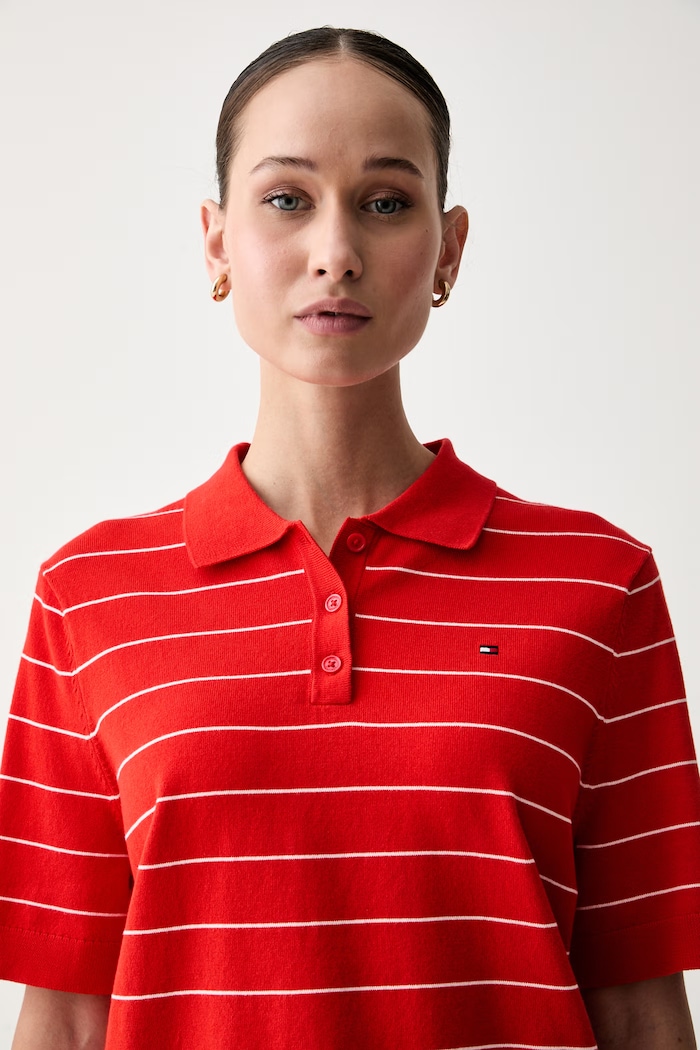 Tommy Hilfiger πουλόβερ γυναικείο βαμβακερό κόκκινο WW0WW44993