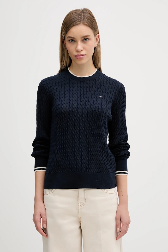 Tommy Hilfiger pulover de bumbac bleumarin WW0WW44993