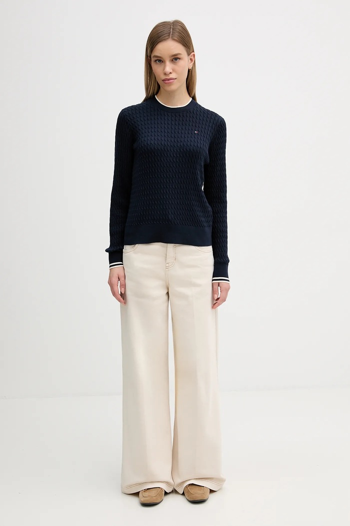 Tommy Hilfiger pulover de bumbac WW0WW44993 bleumarin SS26