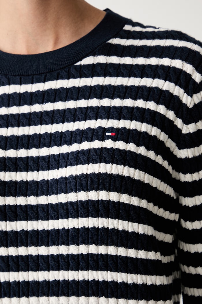 Tommy Hilfiger πουλόβερ γυναικείο βαμβακερό WW0WW44993 σκούρο μπλε