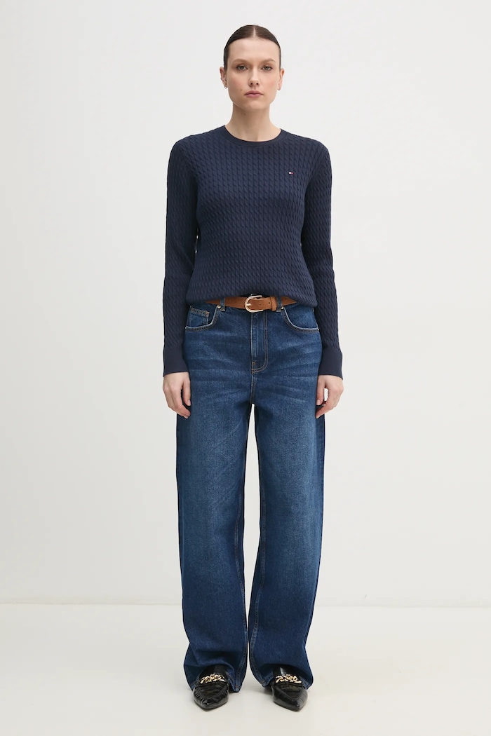 Bavlněný svetr Tommy Hilfiger WW0WW44993 námořnická modř SS26