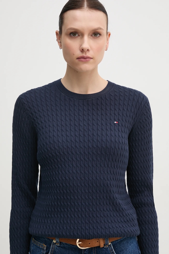 Bavlněný svetr Tommy Hilfiger námořnická modř WW0WW44993