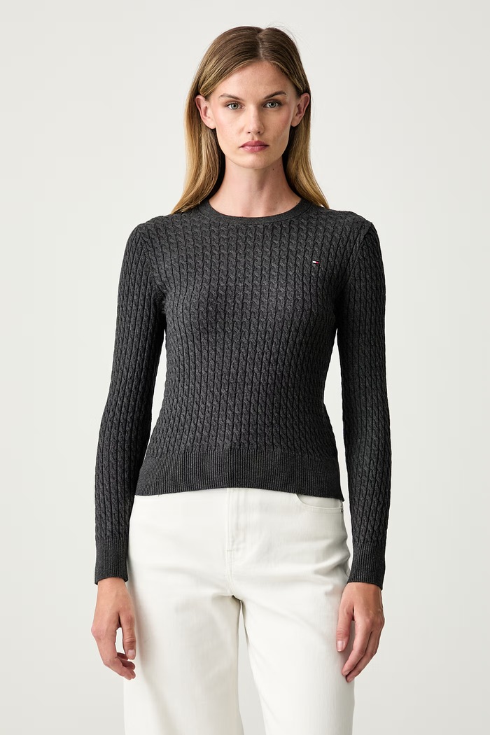 Tommy Hilfiger sweter damski bawełniany szary WW0WW44993