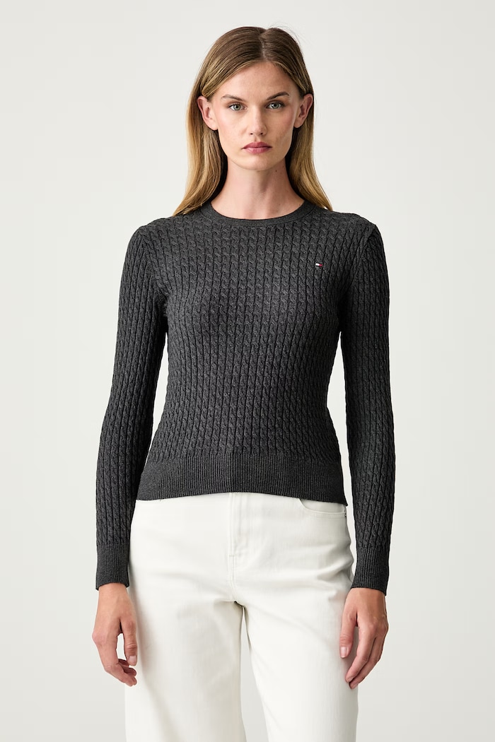 Tommy Hilfiger sweter damski bawełniany szary WW0WW44993