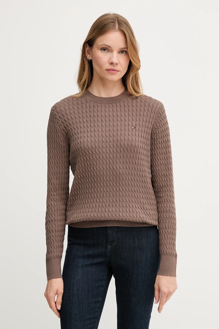 Tommy Hilfiger Sweter damski bawełniany brązowy WW0WW44993