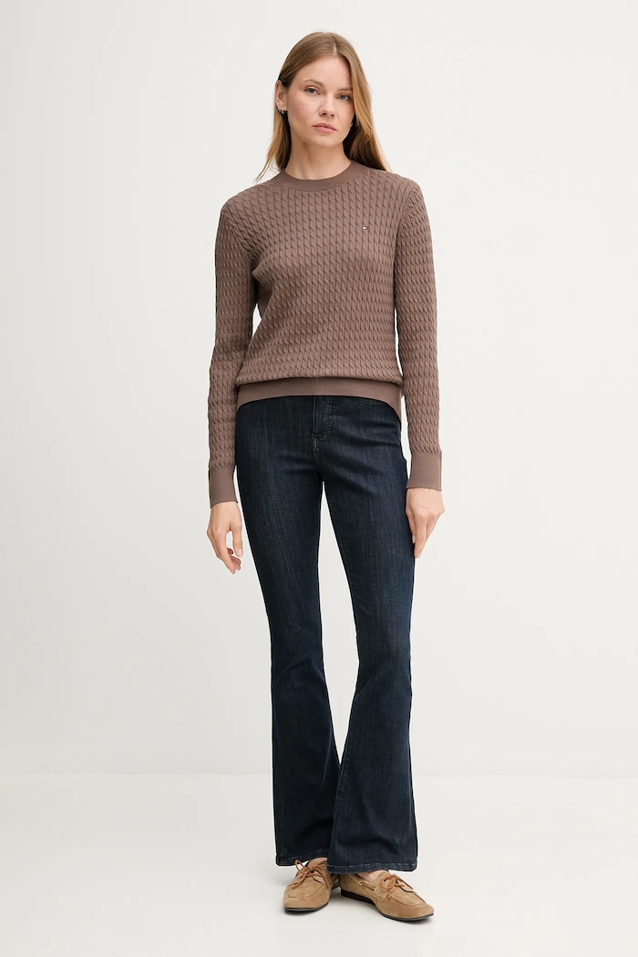 Tommy Hilfiger Sweter damski bawełniany WW0WW44993 brązowy SS26