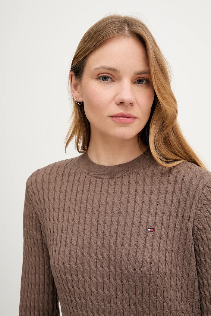 Sweter damski bawełniany Tommy Hilfiger WW0WW44993 brązowy