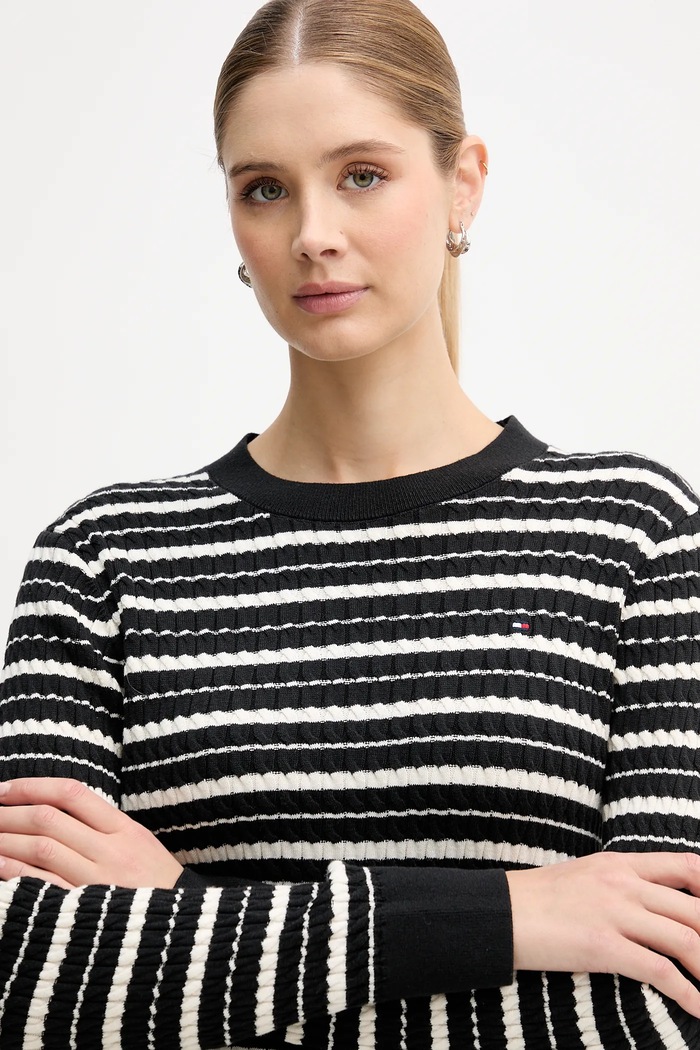Βαμβακερό πουλόβερ Tommy Hilfiger μαύρο WW0WW44993