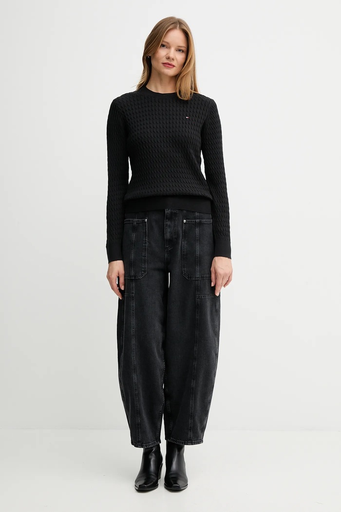 Tommy Hilfiger pulover pentru femei din bumbac WW0WW44993 negru SS26