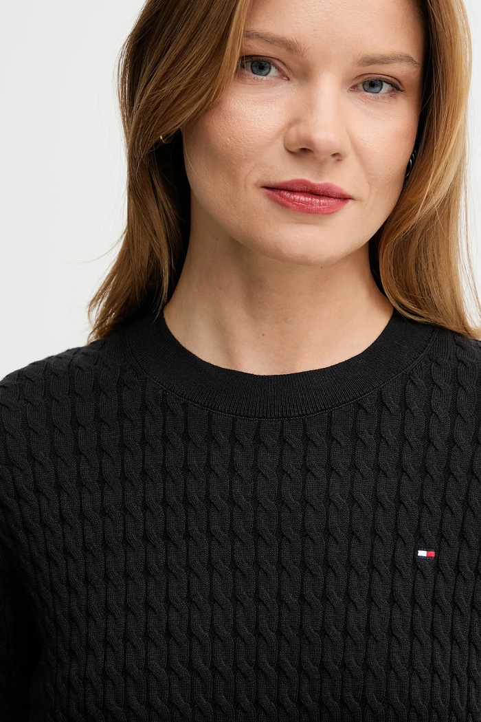 Tommy Hilfiger pulover pentru femei din bumbac negru WW0WW44993