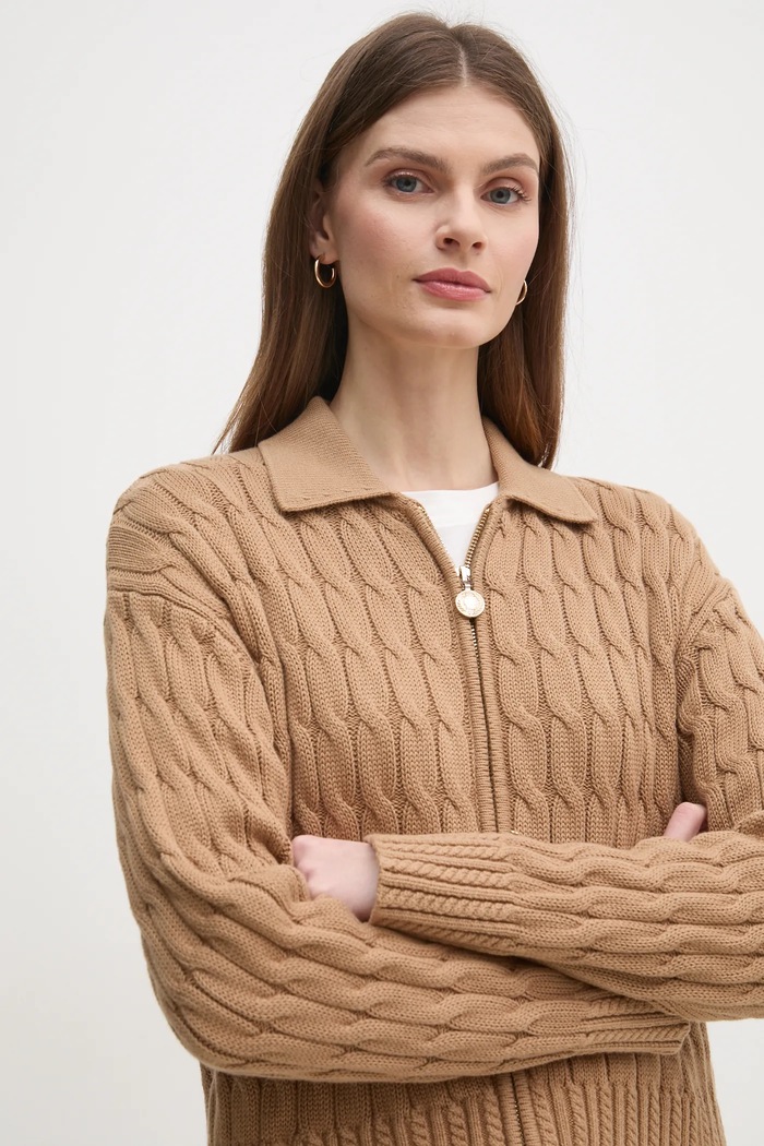 Kardigan Tommy Hilfiger hnědá WW0WW44501