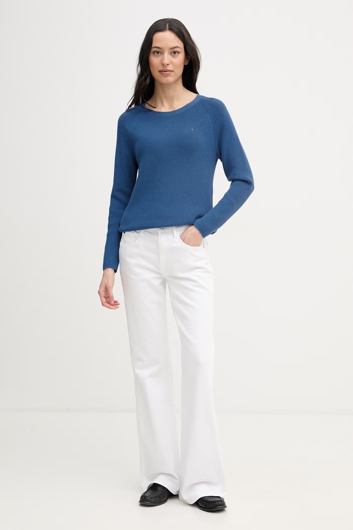 Tommy Hilfiger sveter dámsky bavlnený WW0WW44975 modrá SS26