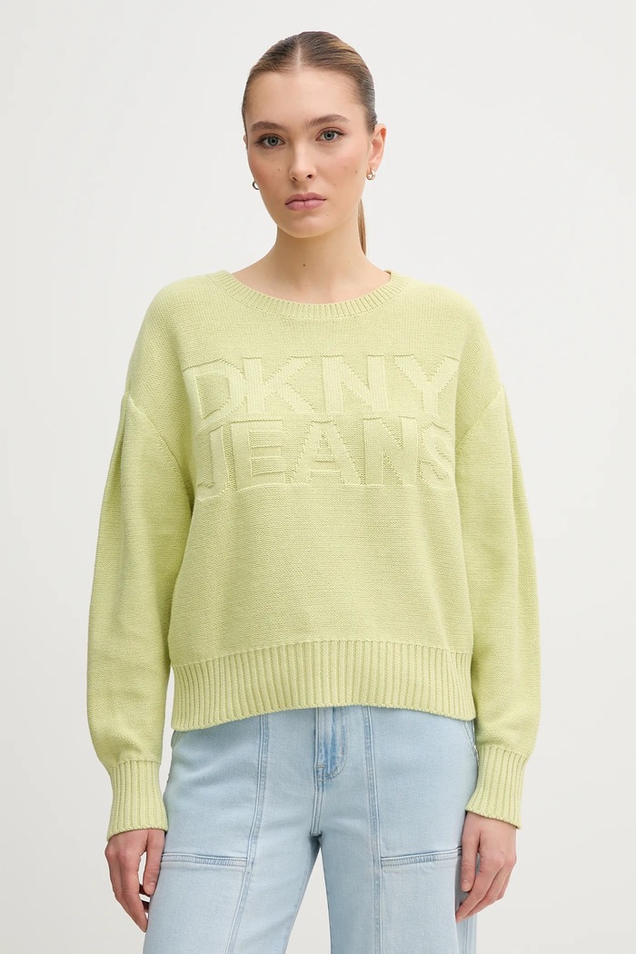 Dkny sweter bawełniany wzorzyste zielony DJ5R0539