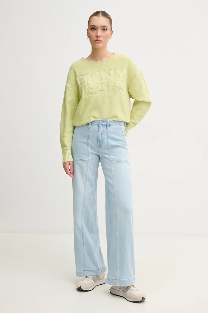 Dkny sweter bawełniany DJ5R0539 zielony SS25