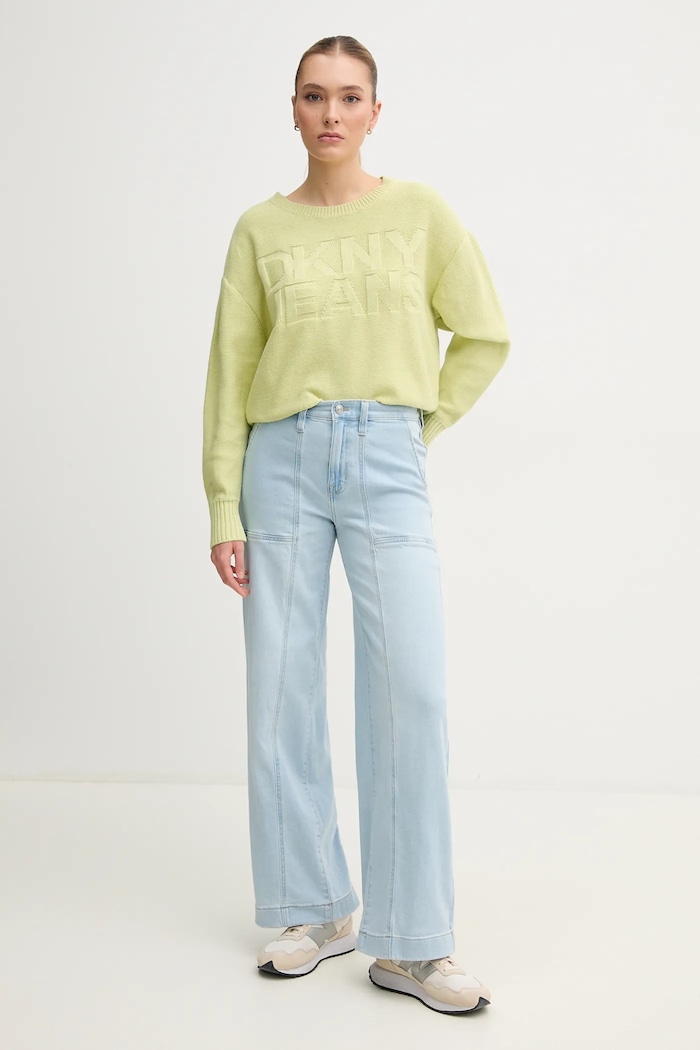Dkny sweter bawełniany DJ5R0539 zielony SS25