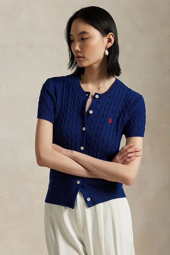 Bavlněný kardigan Polo Ralph Lauren kulatý modrá 211965760