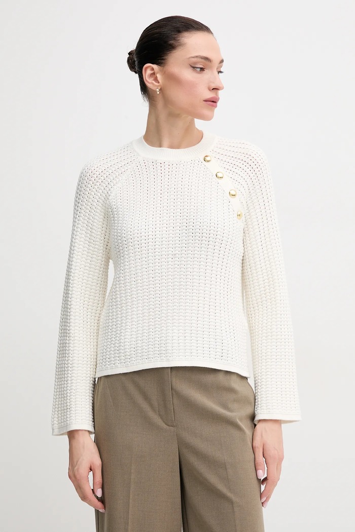 Barbour sweter bawełniany Angela aplikacja beżowy LKN1639WH71