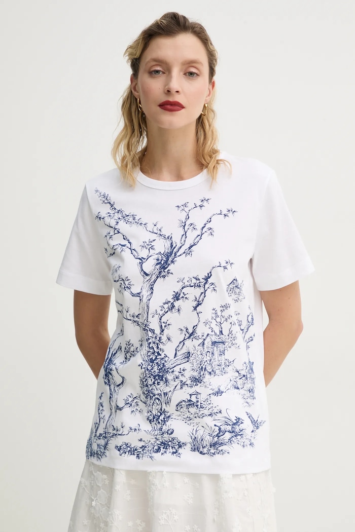 MUNTHE tricou din bumbac FEDELIO cu modele alb 251110025160