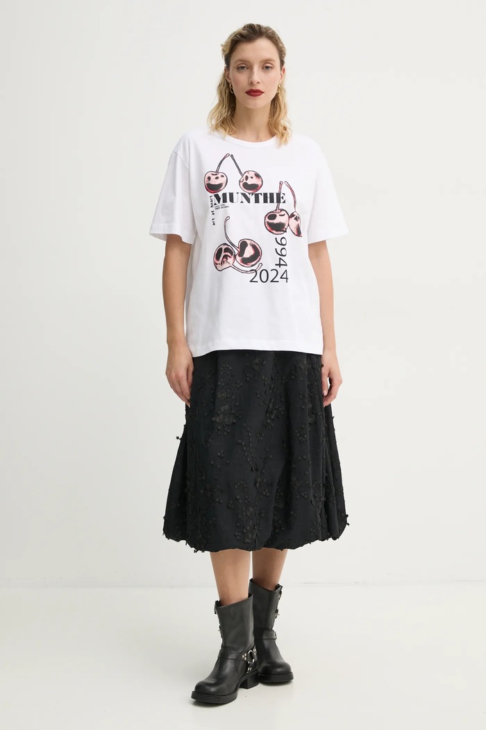 MUNTHE t-shirt bawełniany FELITA 251110125160 biały SS25