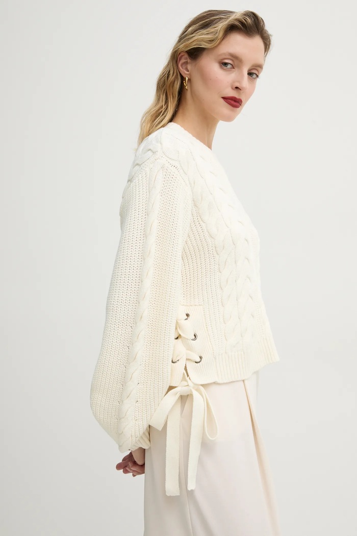 MUNTHE sweter z domieszką wełny FABRICKA okrągły beżowy 251160025176