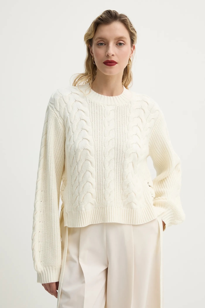 MUNTHE sweter z domieszką wełny FABRICKA beżowy 251160025176