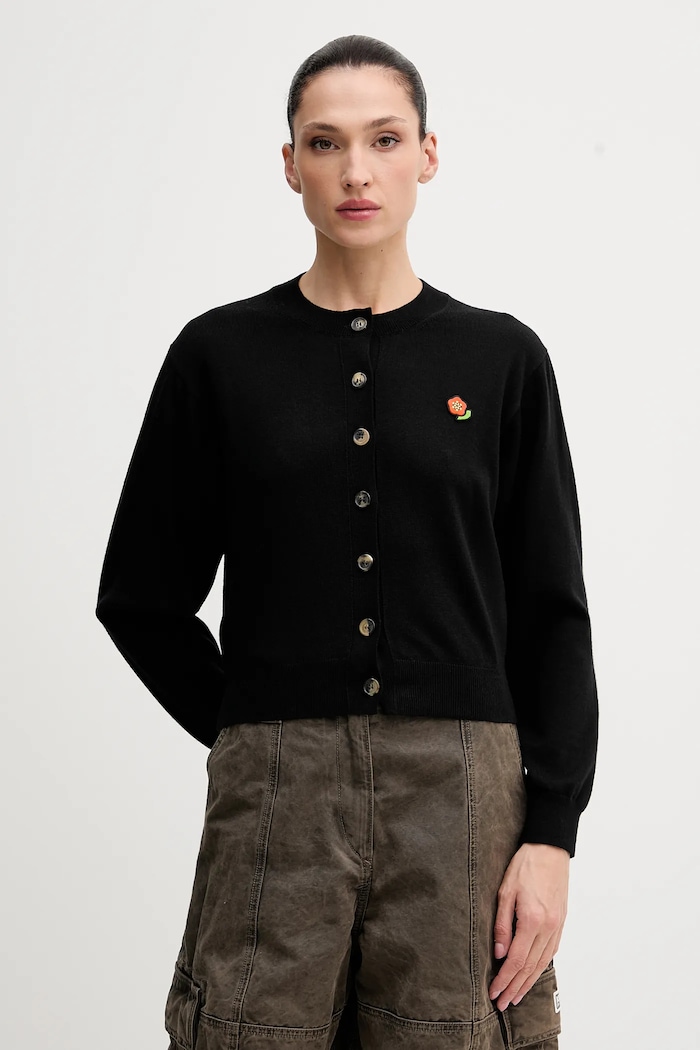 Vlněný kardigan Kenzo Pop nášivka černá FF52CA4823LB.99J
