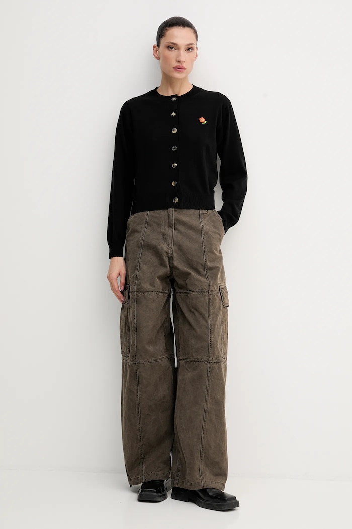Vlněný kardigan Kenzo Pop FF52CA4823LB.99J černá SS25