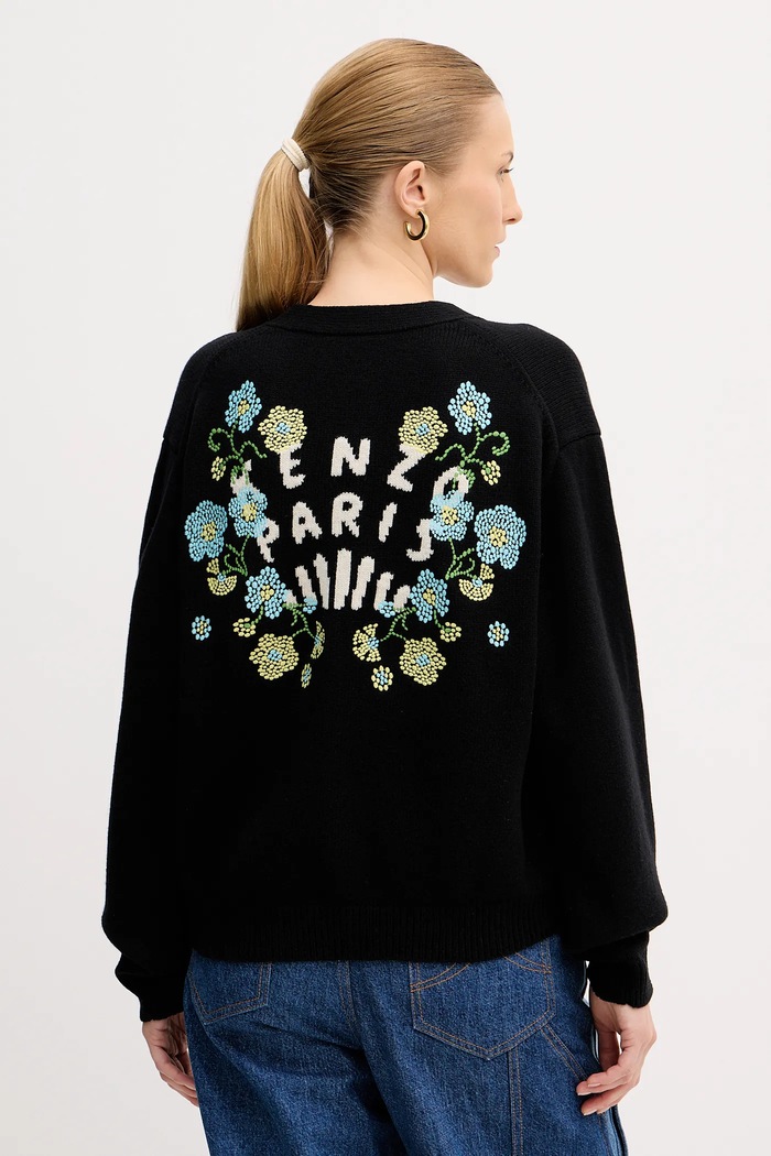 Vlněný svetr Kenzo Jungle Flower vlna černá FF52CA4993CN.99J