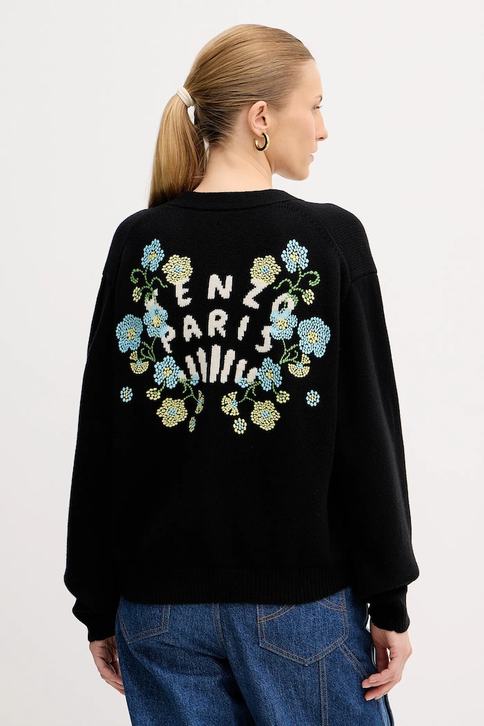 Vlněný svetr Kenzo Jungle Flower vlna černá FF52CA4993CN.99J