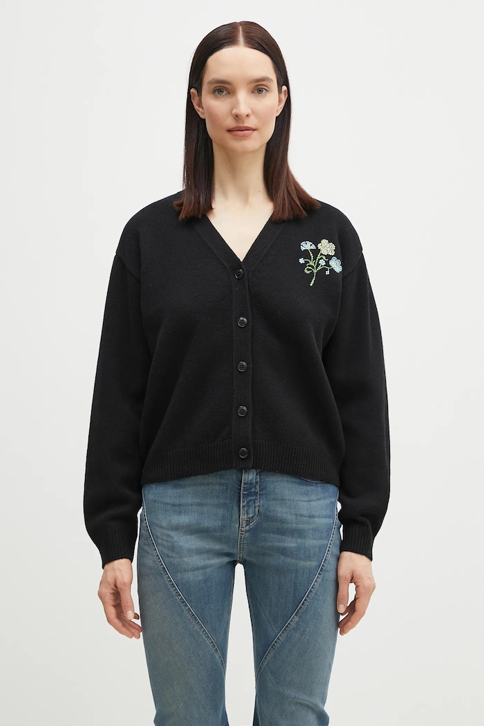 Vlněný svetr Kenzo Jungle Flower nášivka černá FF52CA4993CN.99J
