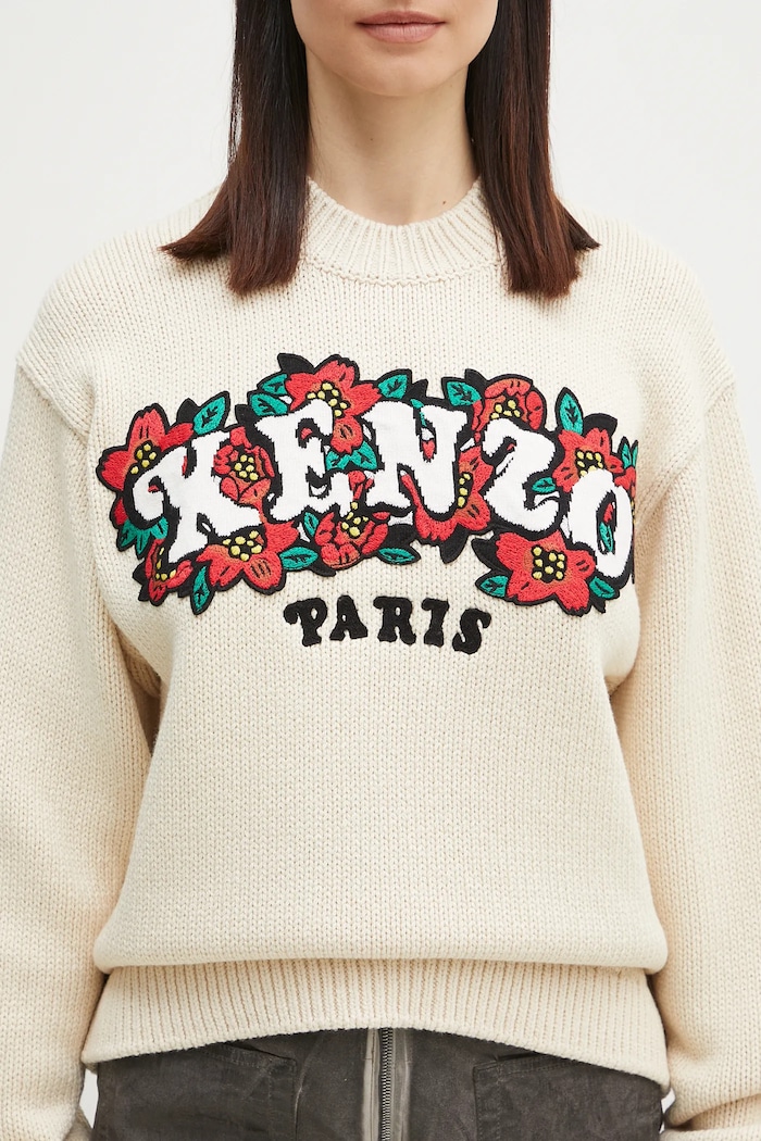 Vuneni pulover Kenzo x Verdy bež FF52PU4913CX.02