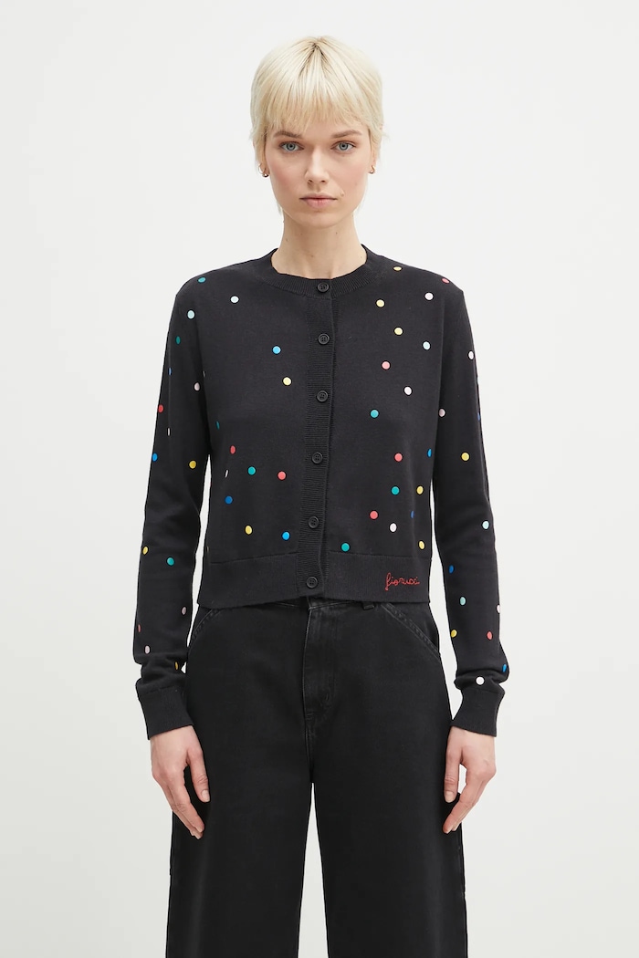 Fiorucci cardigan din lână Confetti Dot Print Logo fixat negru W02SPKCA337KN03BK01