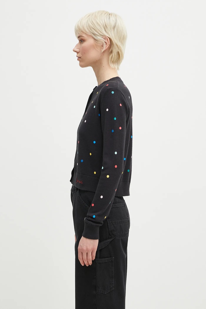 Vuneni kardigan Fiorucci Confetti Dot Print Logo W02SPKCA337KN03BK01 crna SS25