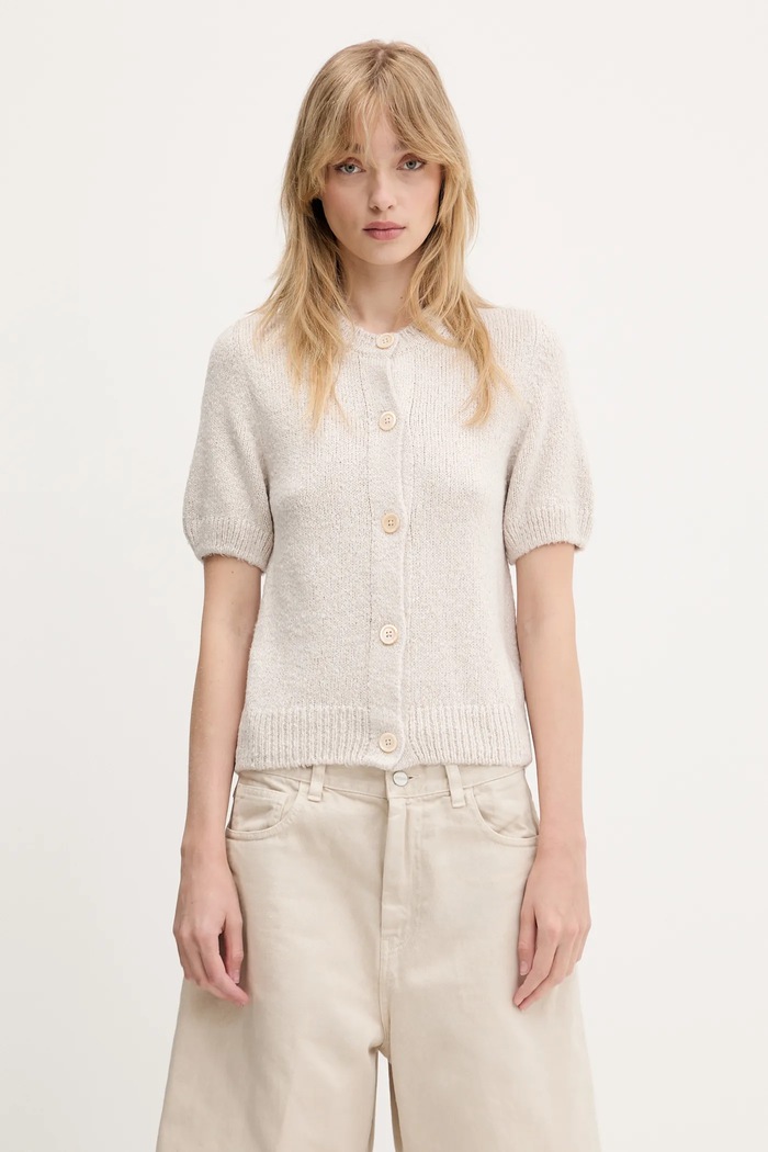 Our Legacy kardigan jedwabny Shrunken Cardigan gładkie beżowy W2253SO