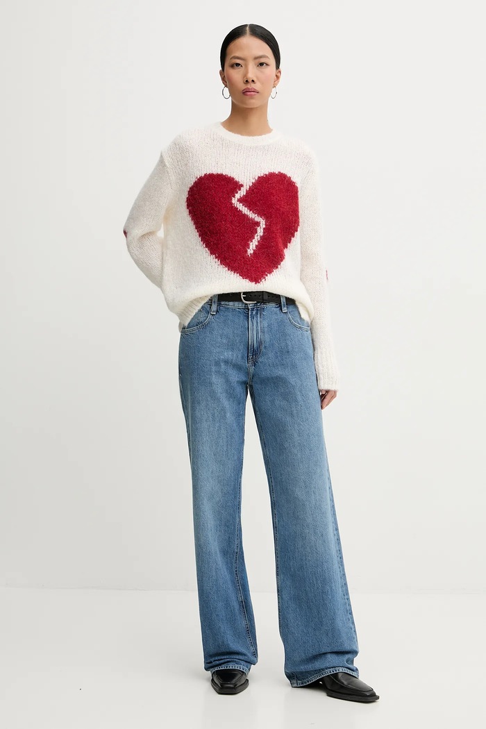 Svetr s příměsí vlny AllSaints LUVHEART W078KC béžová SS26