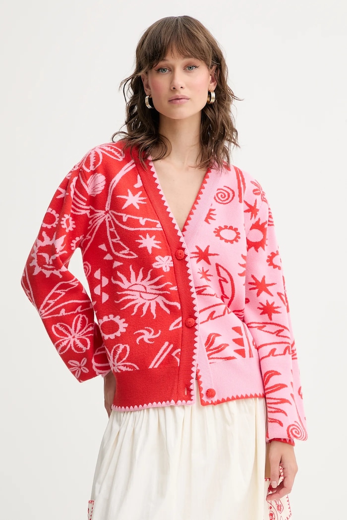 Never Fully Dressed cardigan cu modele rosu NFDKN637