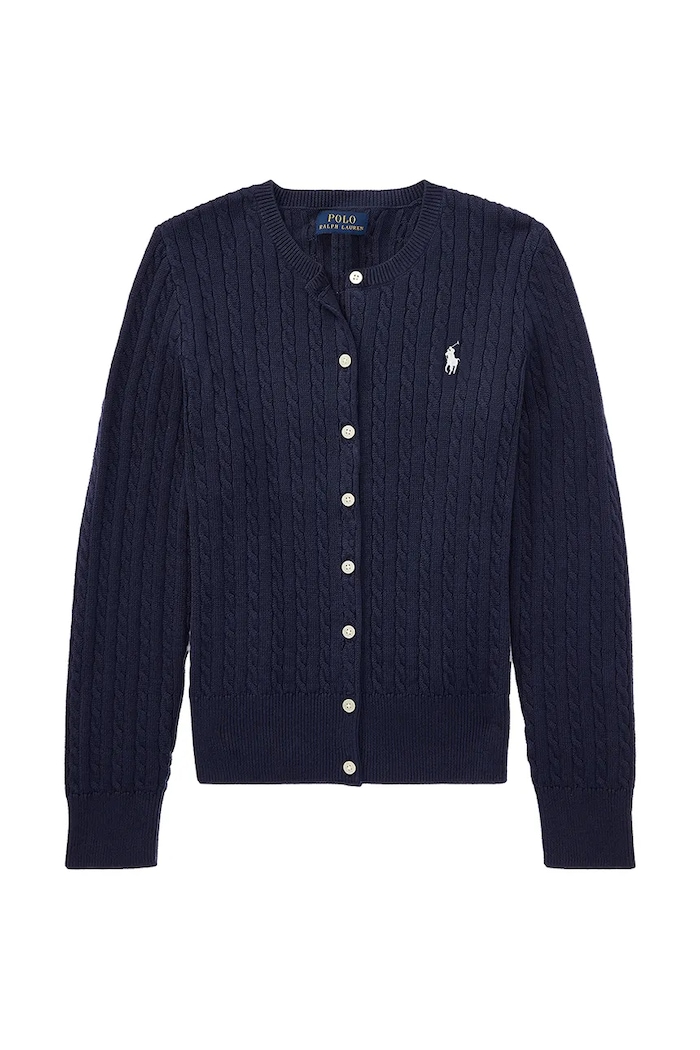 Детский хлопковый кардиган Polo Ralph Lauren 313543047011 тёмно-синий SS25