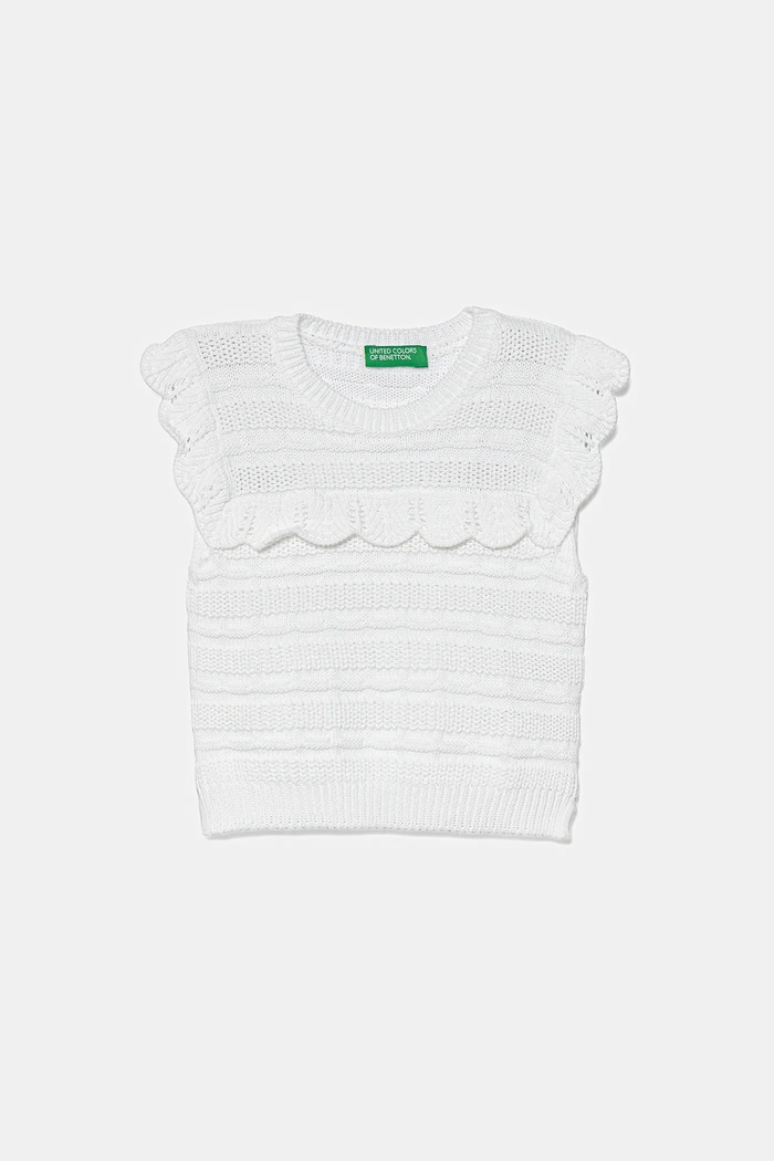 United Colors of Benetton vestă din bumbac pentru copii uni alb 1077G100V.P.Seasonal