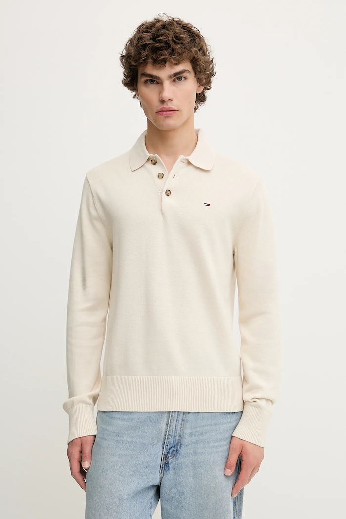 Tommy Jeans pamut pulóver bézs DM0DM20304