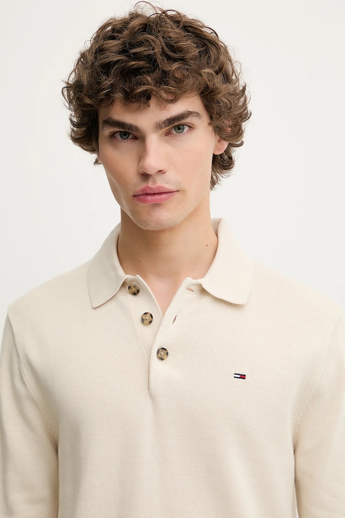 Tommy Jeans pamut pulóver bézs DM0DM20304