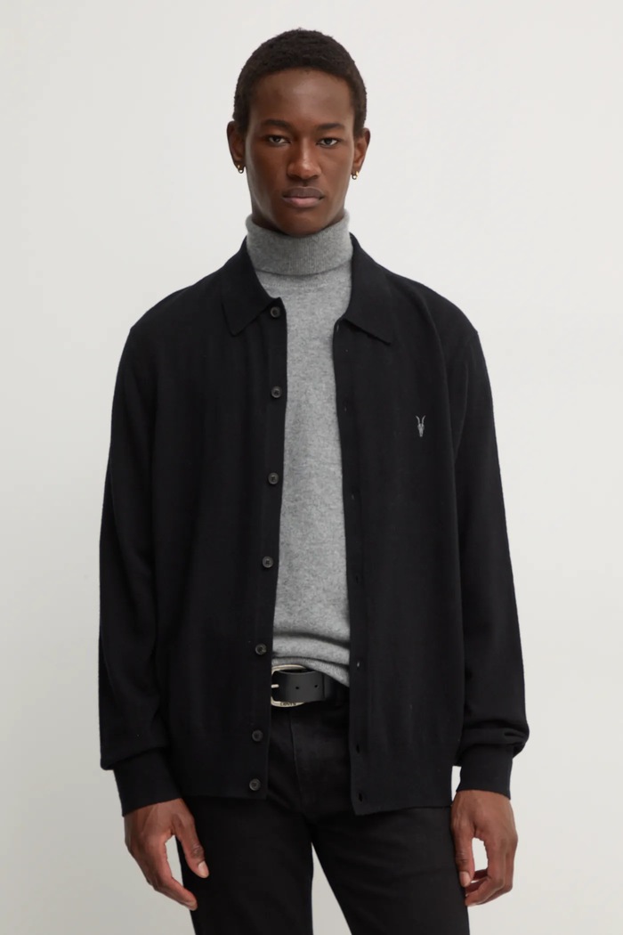 AllSaints kardigan wełniany KILBURN wełna czarny M088KB