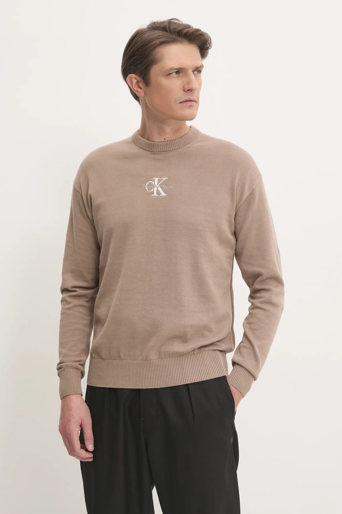 Calvin Klein Jeans sweter bawełniany brązowy J30J327404