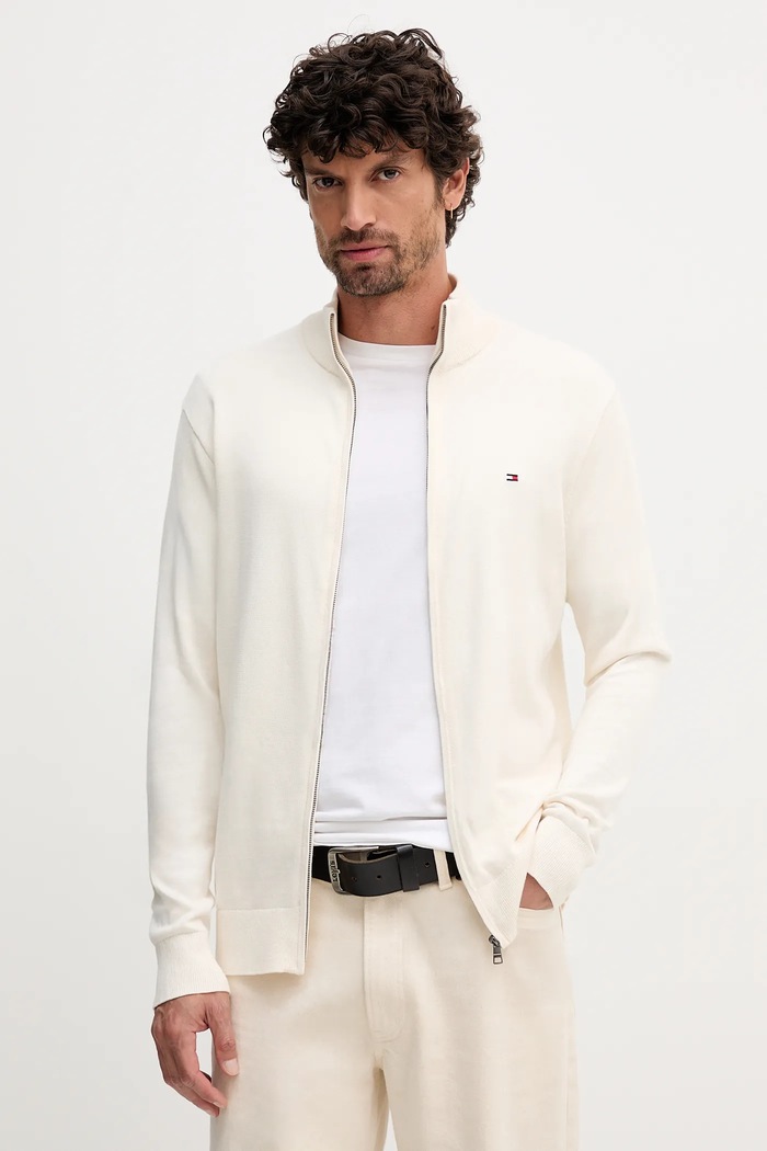 Tommy Hilfiger sweter rozpinany męski bawełniany beżowy MW0MW36517