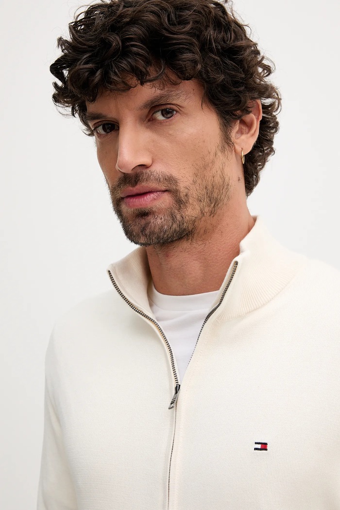 Tommy Hilfiger sweter rozpinany męski bawełniany beżowy MW0MW36517