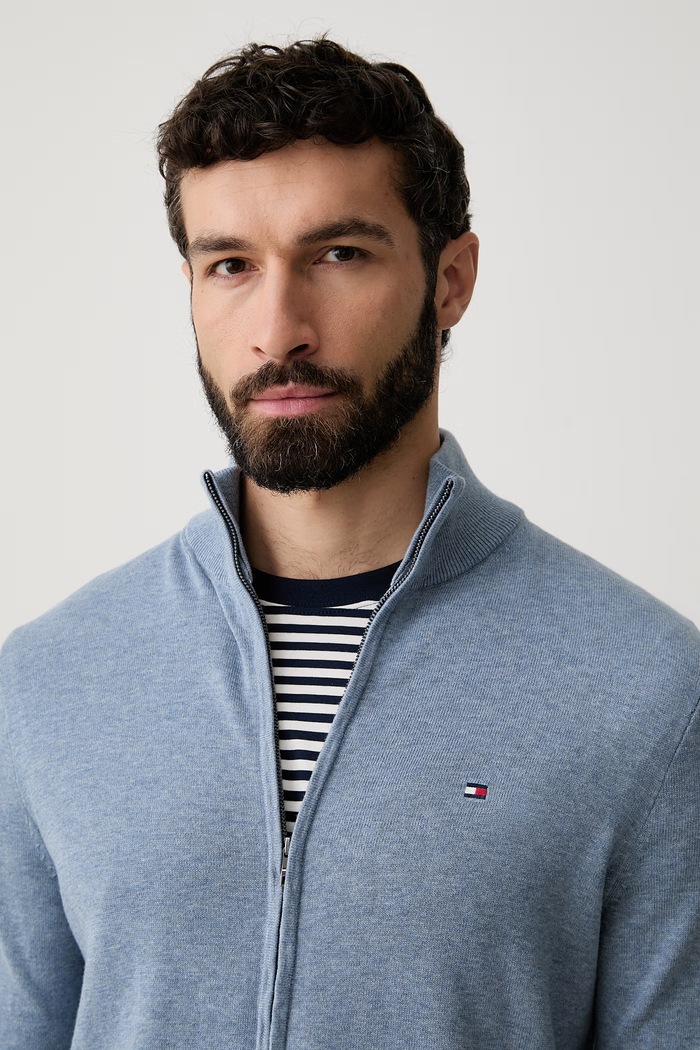 Tommy Hilfiger πουλόβερ με κουμπιά ανδρικό βαμβακερό μπλε MW0MW36517
